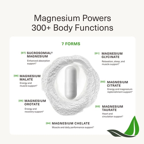 BIOptimizers Magnesium Breakthrough Supplement with 500mg - 7 Forms of Magnesium: Glycinate, Malate, Citrate, and More - Natural Support for Sleep and Cognitive Function -60 Capsules- Calming Vitamins Bioptimizers®